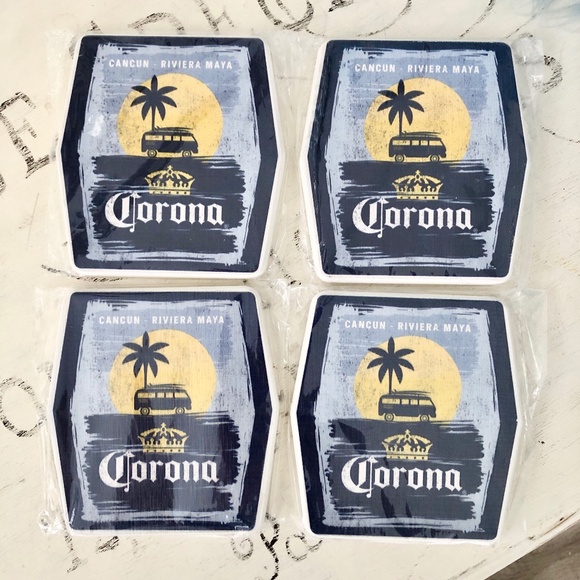 Corona, Beer, Cancun, Riviera Maya, Mexico, Wooden Drink Coasters, Set Of 4, NEW - Picture 1 of 9